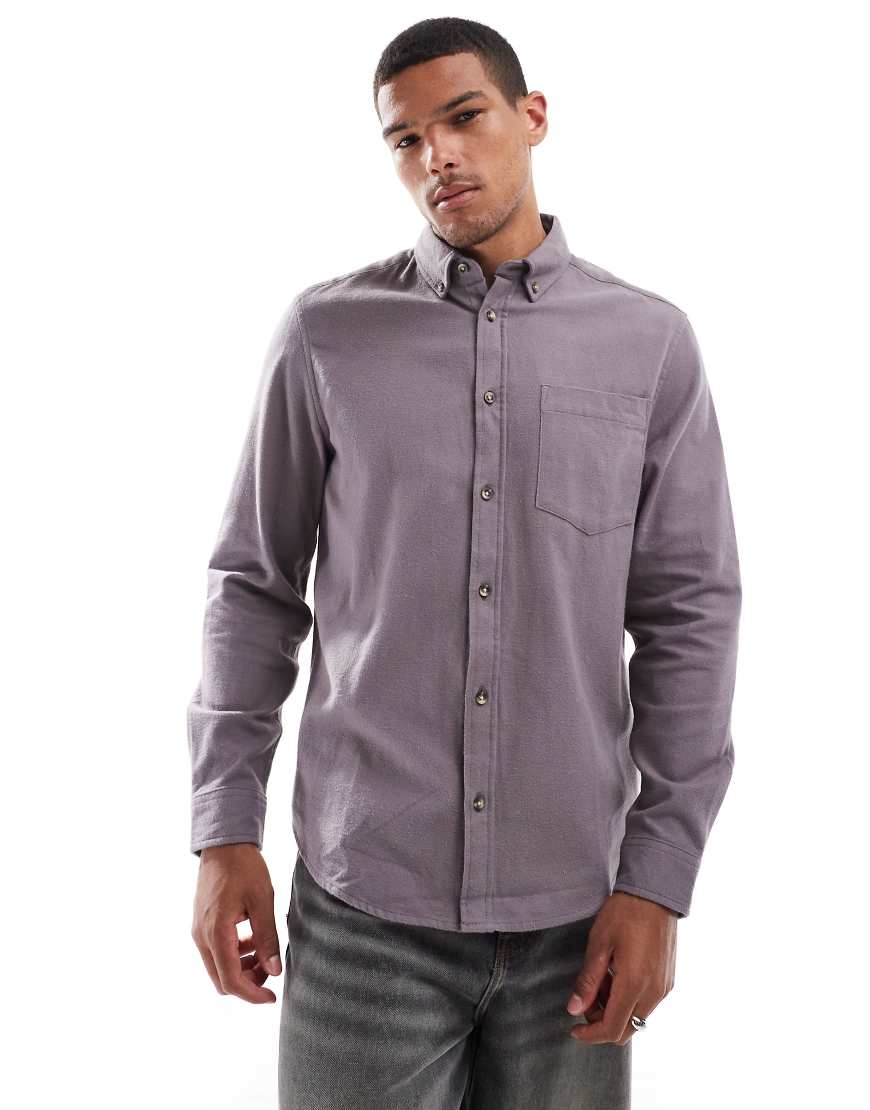 ASOS DESIGN - Angerautes Oxford-Hemd in Grau mit regulärer Passform von ASOS DESIGN