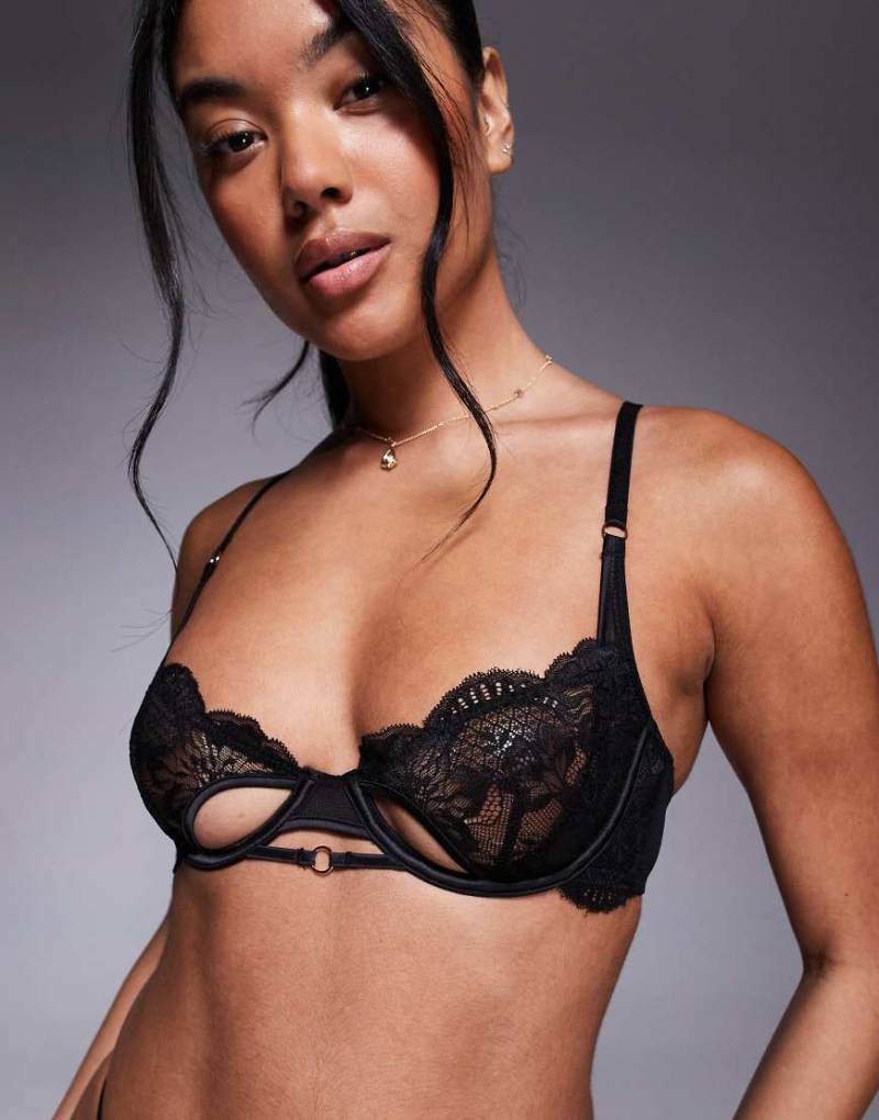 ASOS DESIGN - Anika - Bügel-BH aus Mesh und Spitze in Schwarz mit Ringdetails und Cut-Outs-Blau von ASOS DESIGN