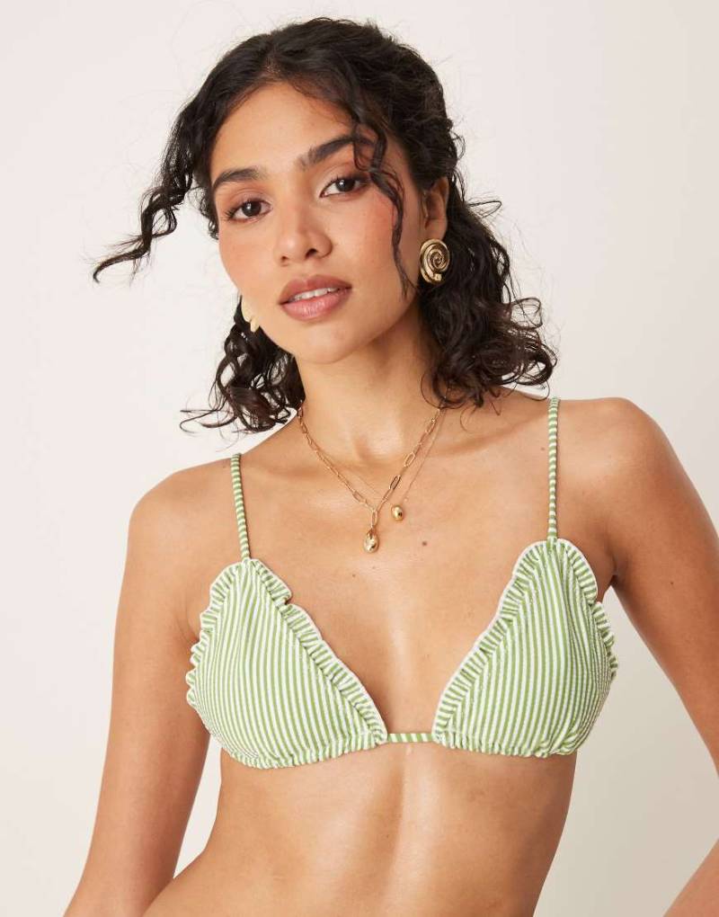 ASOS DESIGN - Anna - Gestreiftes Triangel-Bikinioberteil aus Seersucker in Grün von ASOS DESIGN