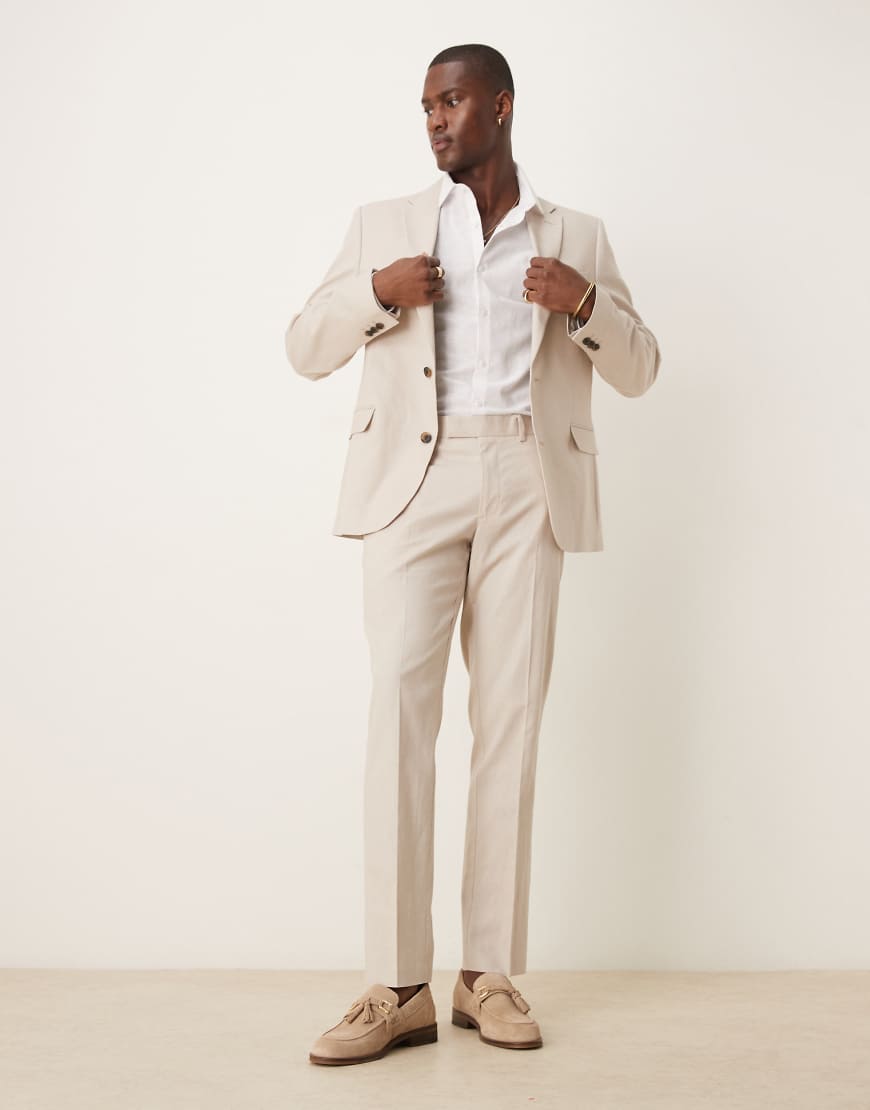 ASOS DESIGN - Anzughose aus Leinen mit schmalem Schnitt in Steinbeige-Neutral von ASOS DESIGN