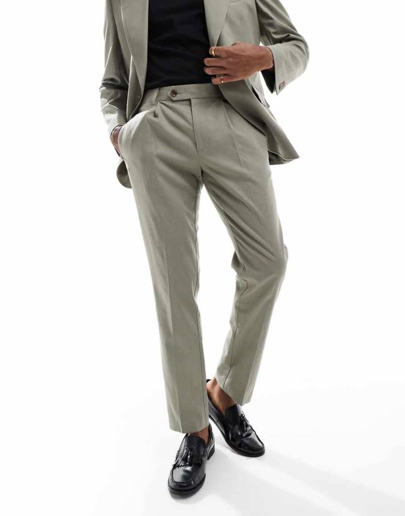 ASOS DESIGN - Anzughose aus Leinenmix in Khaki mit schmalem Schnitt-Grün von ASOS DESIGN