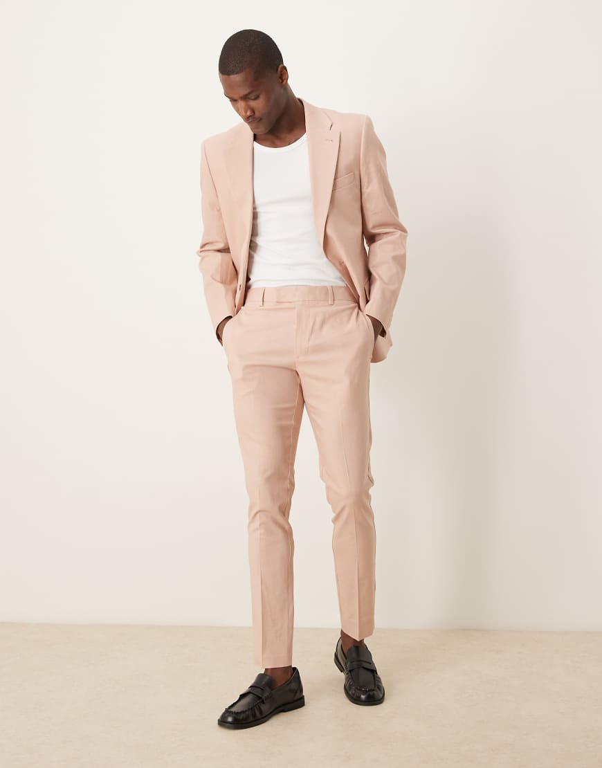 ASOS DESIGN - Anzughose aus Leinenmix in Rosa mit schmalem Schnitt ASOS DESIGN - Anzughose aus Leinenmix in Rosa mit schmalem Schnitt von ASOS DESIGN