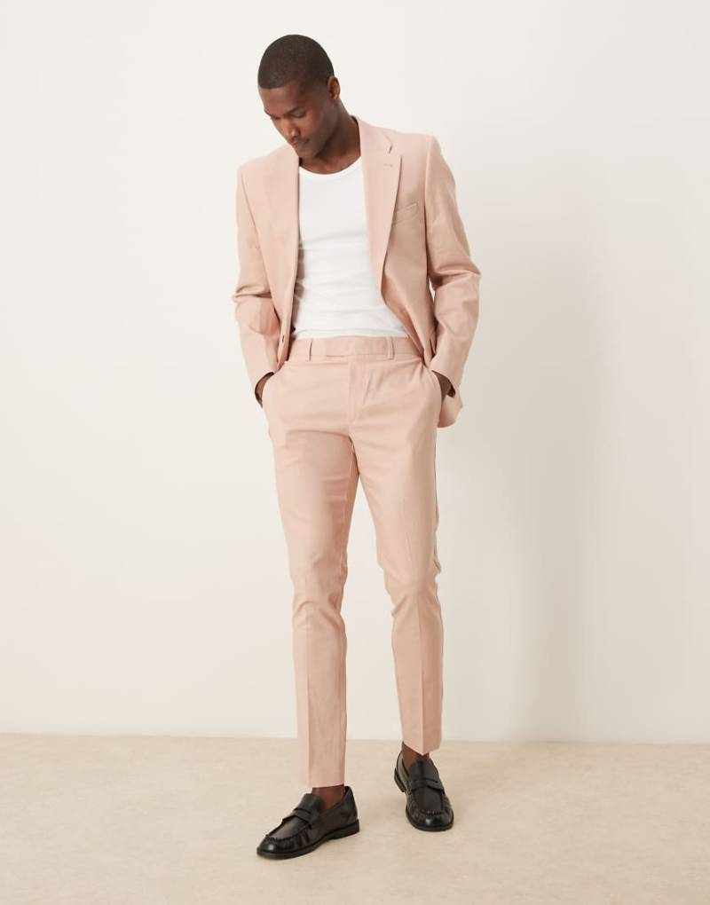 ASOS DESIGN - Anzughose aus Leinenmix in Rosa mit schmalem Schnitt von ASOS DESIGN
