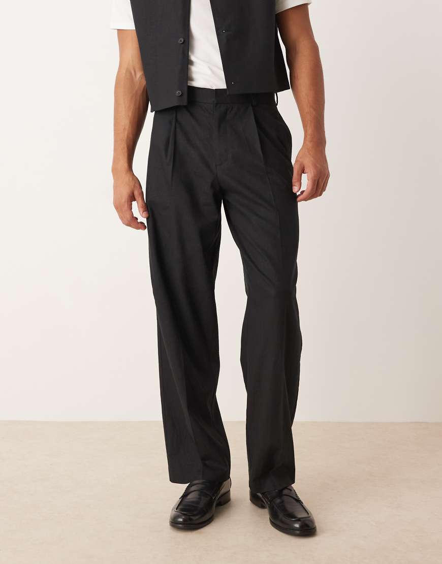 ASOS DESIGN - Anzughose aus Leinenmix in Schwarz mit weitem Bein von ASOS DESIGN