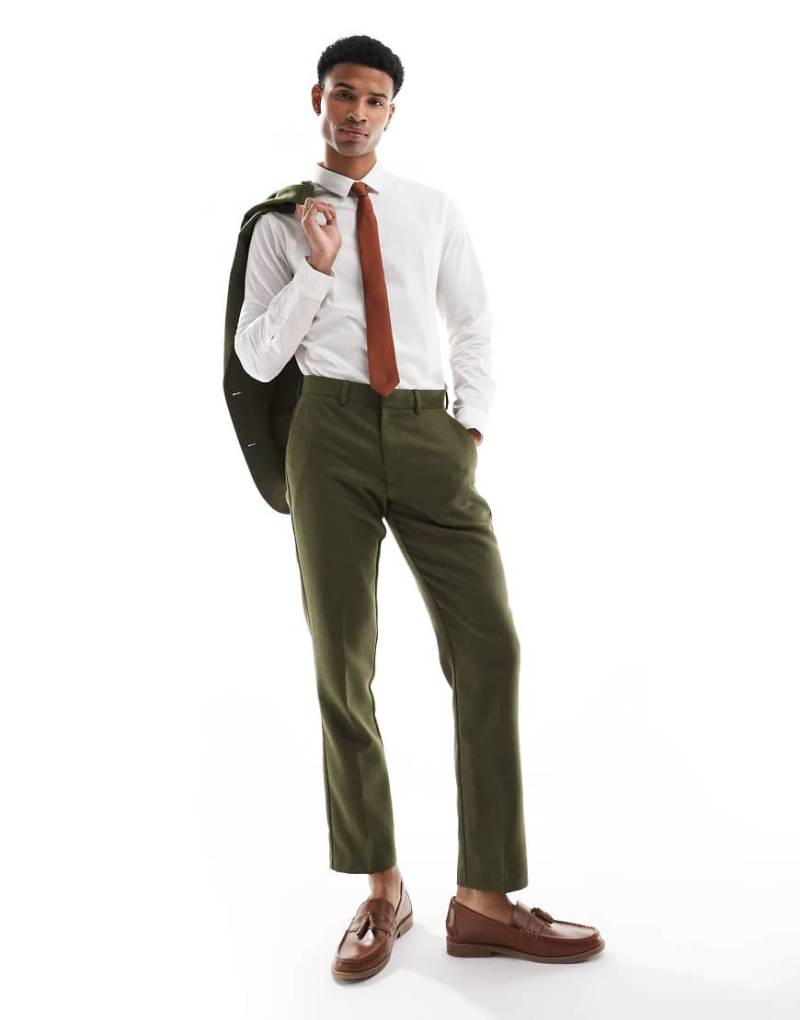 ASOS DESIGN - Anzughose aus Wollmix-Twill in Khaki mit schmalem Schnitt-Grün von ASOS DESIGN