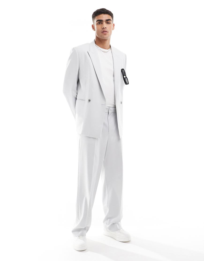 ASOS DESIGN - Anzughose aus strukturiertem Stoff in Grau mit weitem Bein von ASOS DESIGN