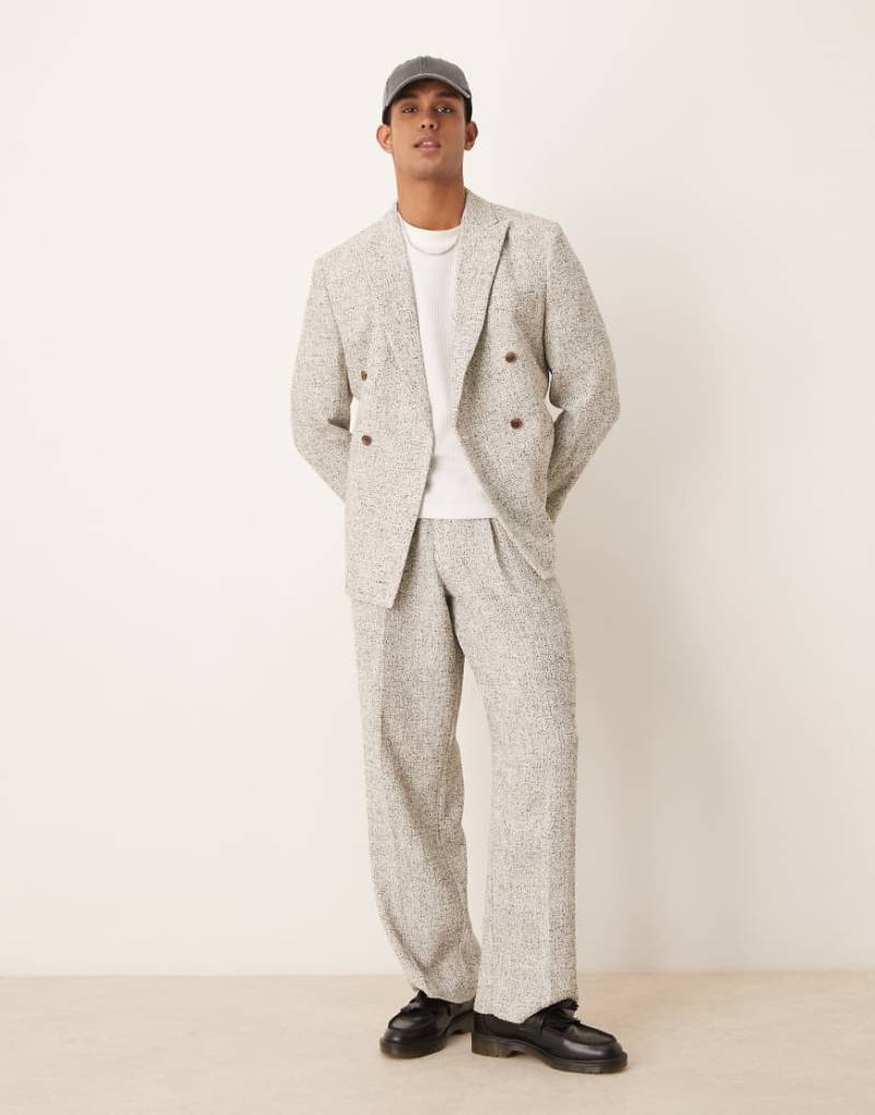 ASOS DESIGN - Anzughose aus strukturiertem Stoff in Weiß und Schwarz mit weitem Bein-Grau von ASOS DESIGN