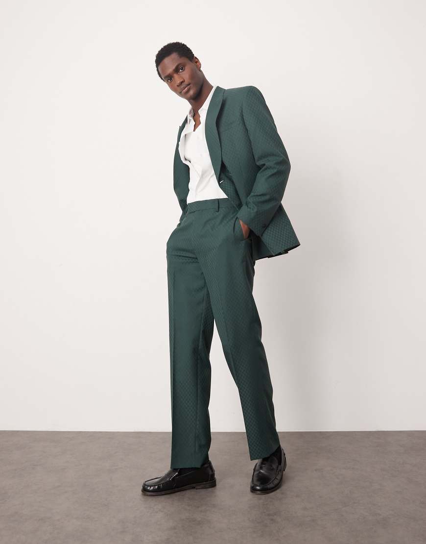 ASOS DESIGN - Anzughose in Grün mit geradem Schnitt und Schachbrett-Webmuster von ASOS DESIGN
