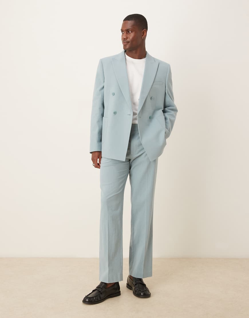 ASOS DESIGN - Anzughose in Hellblau mit geradem Schnitt und Waffelstruktur von ASOS DESIGN