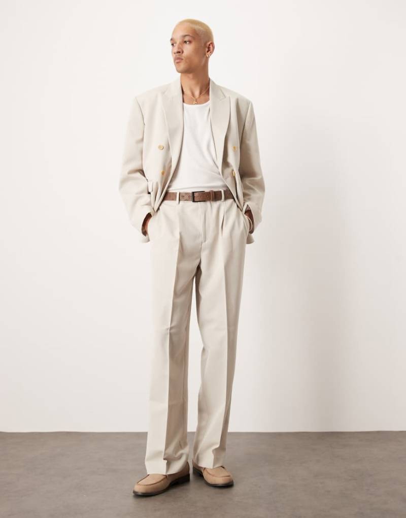 ASOS DESIGN - Anzughose in Kieselbeige mit weitem Bein-Grau von ASOS DESIGN
