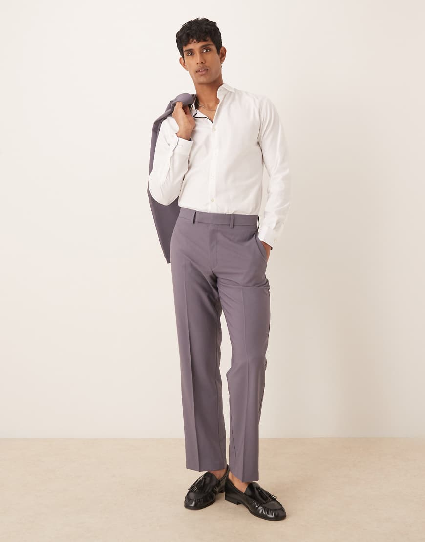 ASOS DESIGN - Anzughose in Lila mit geradem Schnitt-Grau ASOS DESIGN - Anzughose in Lila mit geradem Schnitt-Grau von ASOS DESIGN