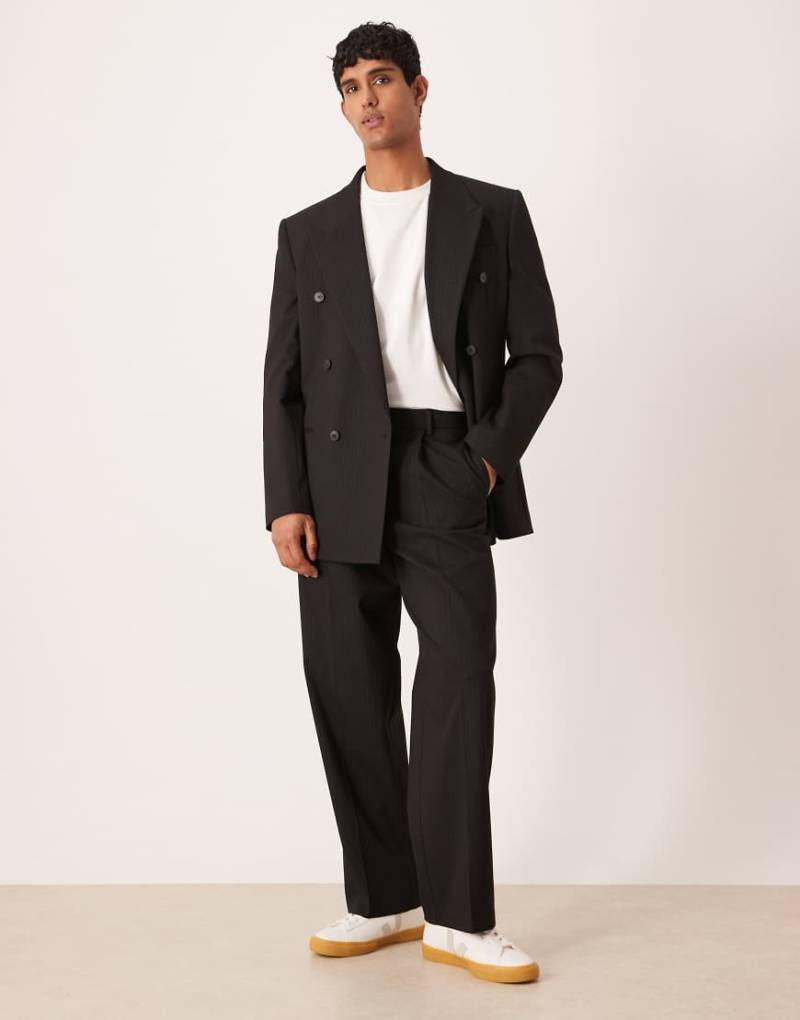 ASOS DESIGN - Anzughose in Metallic-Schwarz mit weitem Bein und Nadelstreifen von ASOS DESIGN