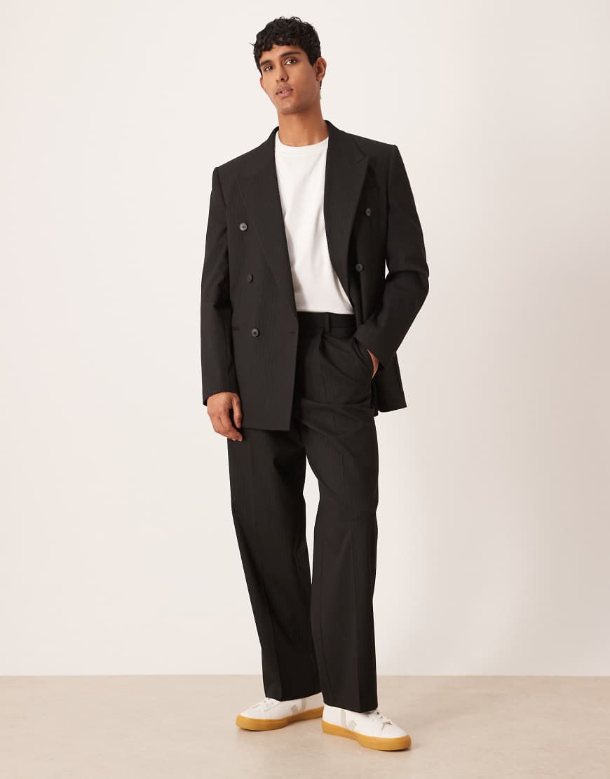 ASOS DESIGN - Anzughose in Metallic-Schwarz mit weitem Bein und Nadelstreifen von ASOS DESIGN