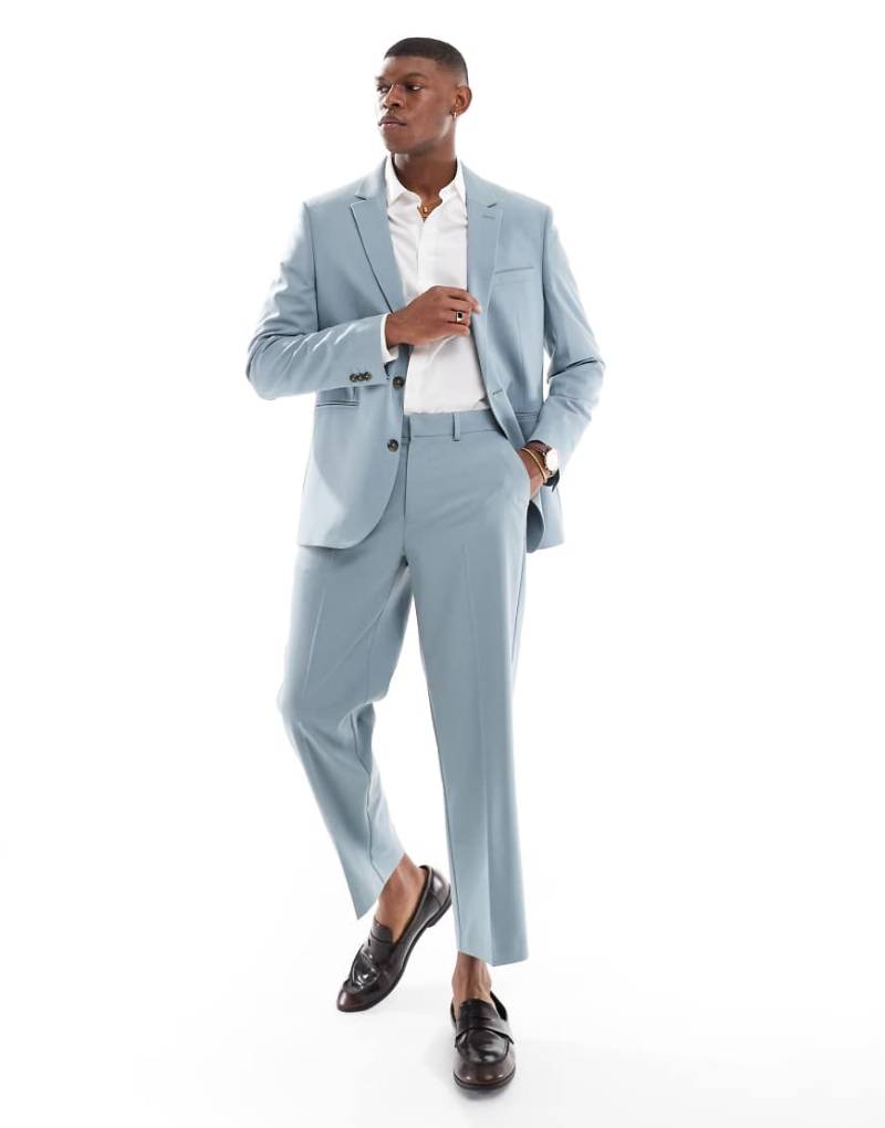 ASOS DESIGN - Anzughose in Staubblau mit verkürztem, geradem Schnitt von ASOS DESIGN