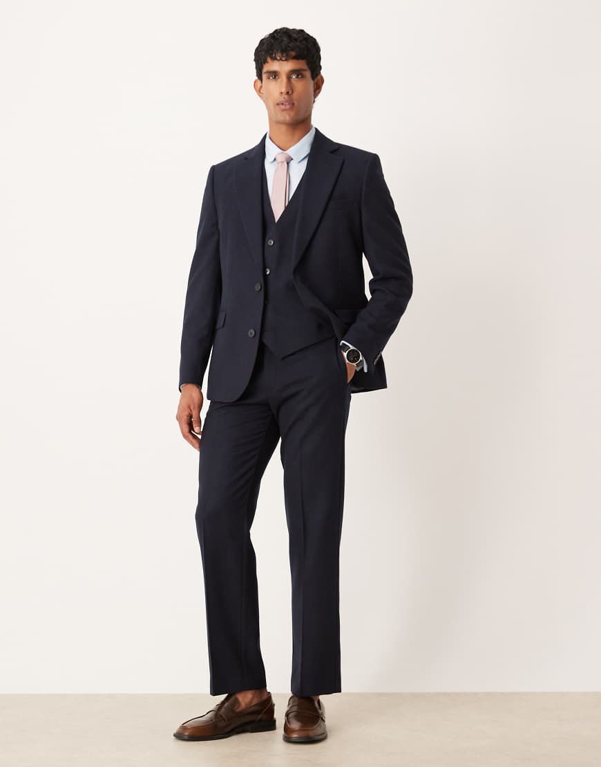 ASOS DESIGN - Anzughose in marineblauer Wolloptik mit geradem Schnitt ASOS DESIGN - Anzughose in marineblauer Wolloptik mit geradem Schnitt von ASOS DESIGN