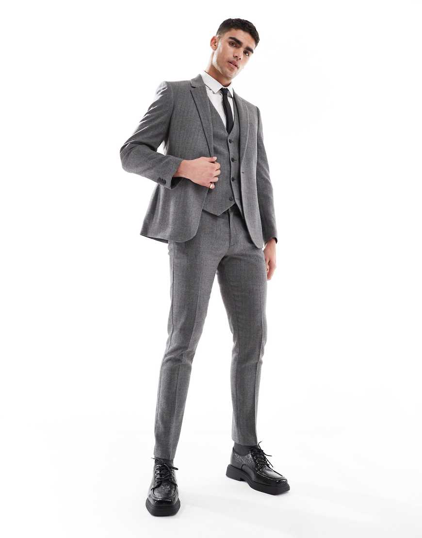 ASOS DESIGN - Anzughose mit engem Schnitt in dunkelgrauer Wolloptik ASOS DESIGN - Anzughose mit engem Schnitt in dunkelgrauer Wolloptik von ASOS DESIGN