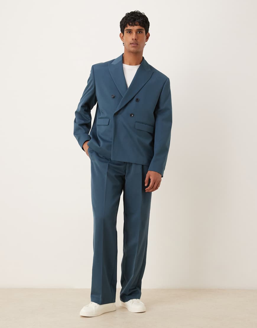 ASOS DESIGN - Anzughose mit weitem Bein in Mittelblau-Marineblau von ASOS DESIGN