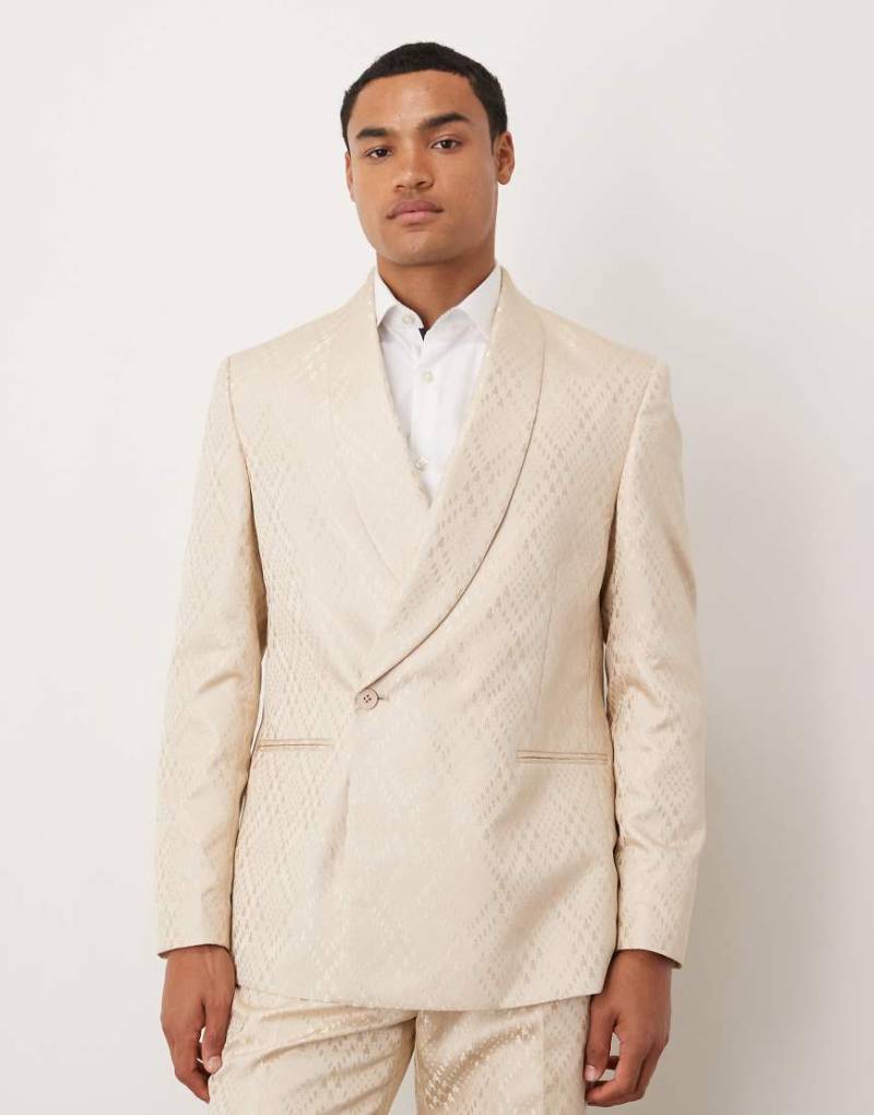 ASOS DESIGN - Anzugjacke aus Jacquard in Steinbeige mit regulärer Passform-Neutral von ASOS DESIGN