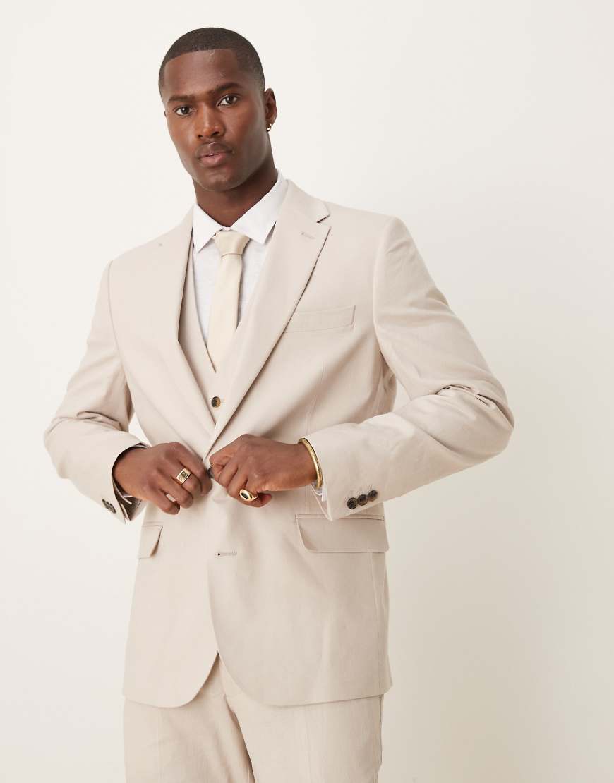 ASOS DESIGN - Anzugjacke aus Leinen mit schmalem Schnitt in Stein-Neutral ASOS DESIGN - Anzugjacke aus Leinen mit schmalem Schnitt in Stein-Neutral von ASOS DESIGN