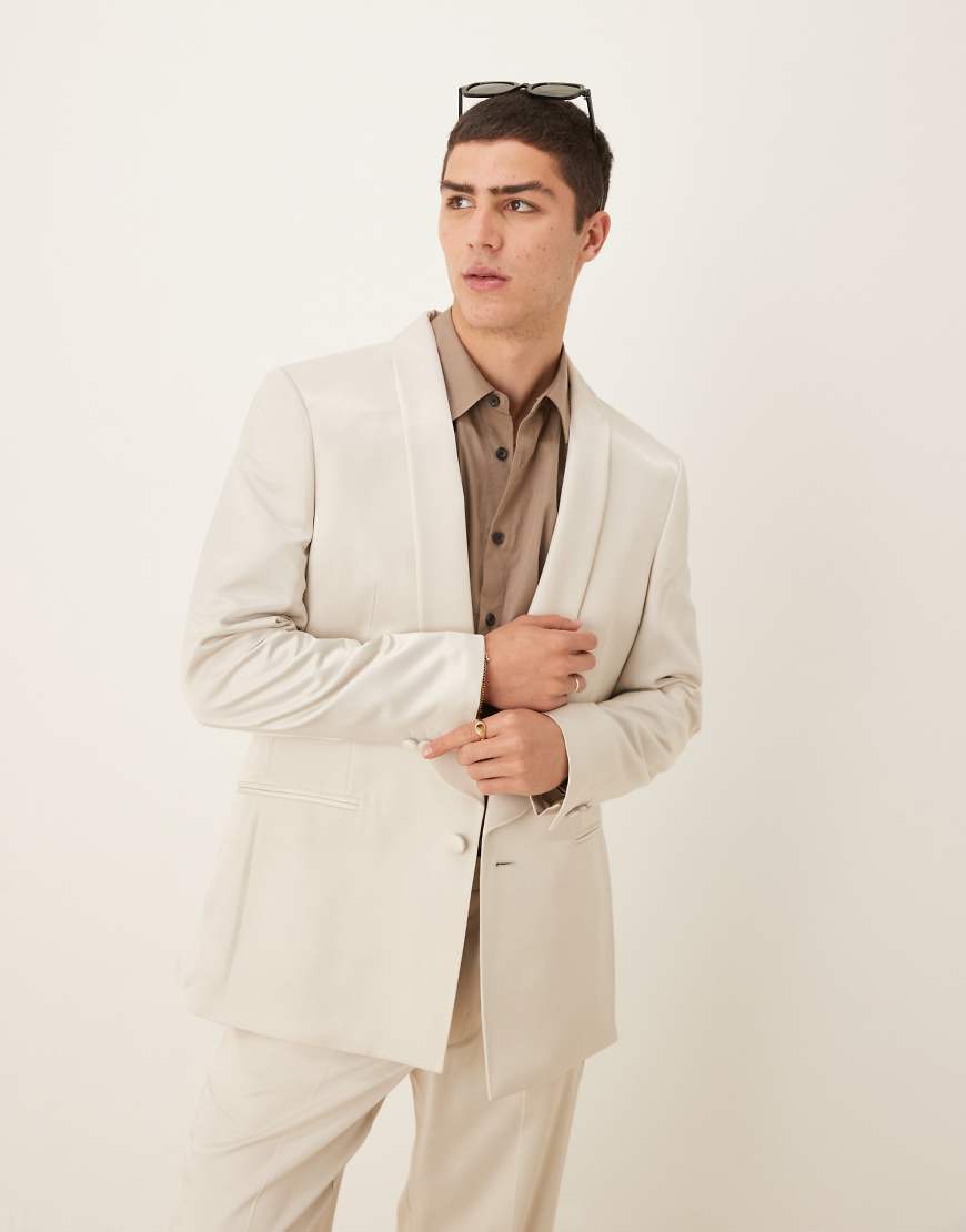 ASOS DESIGN - Anzugjacke aus Satin in Beige mit normaler Passform-Neutral von ASOS DESIGN