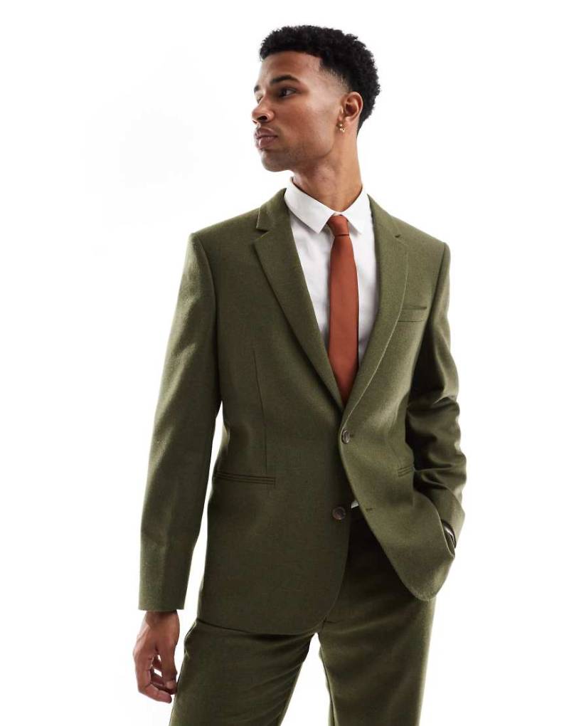 ASOS DESIGN - Anzugjacke aus Wollmix-Twill in Khaki mit schmalem Schnitt-Grün ASOS DESIGN - Anzugjacke aus Wollmix-Twill in Khaki mit schmalem Schnitt-Grün von ASOS DESIGN