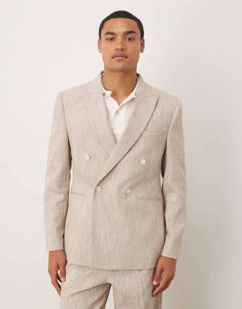 ASOS DESIGN - Zweireihige Regular-Fit-Anzugjacke aus beige gesprenkeltem Stoff-Neutral von ASOS DESIGN