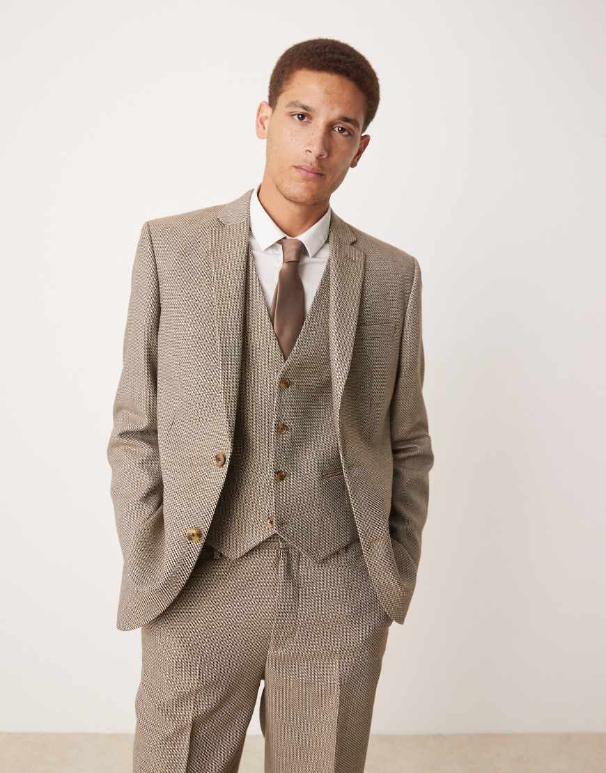 ASOS DESIGN - Anzugjacke in Braun mit Panamabindung und normalem Schnitt von ASOS DESIGN