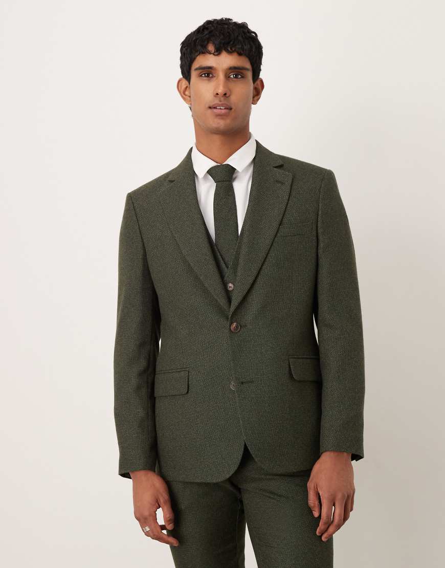 ASOS DESIGN - Anzugjacke in Grün mit engem Schnitt und sehr feiner Struktur von ASOS DESIGN