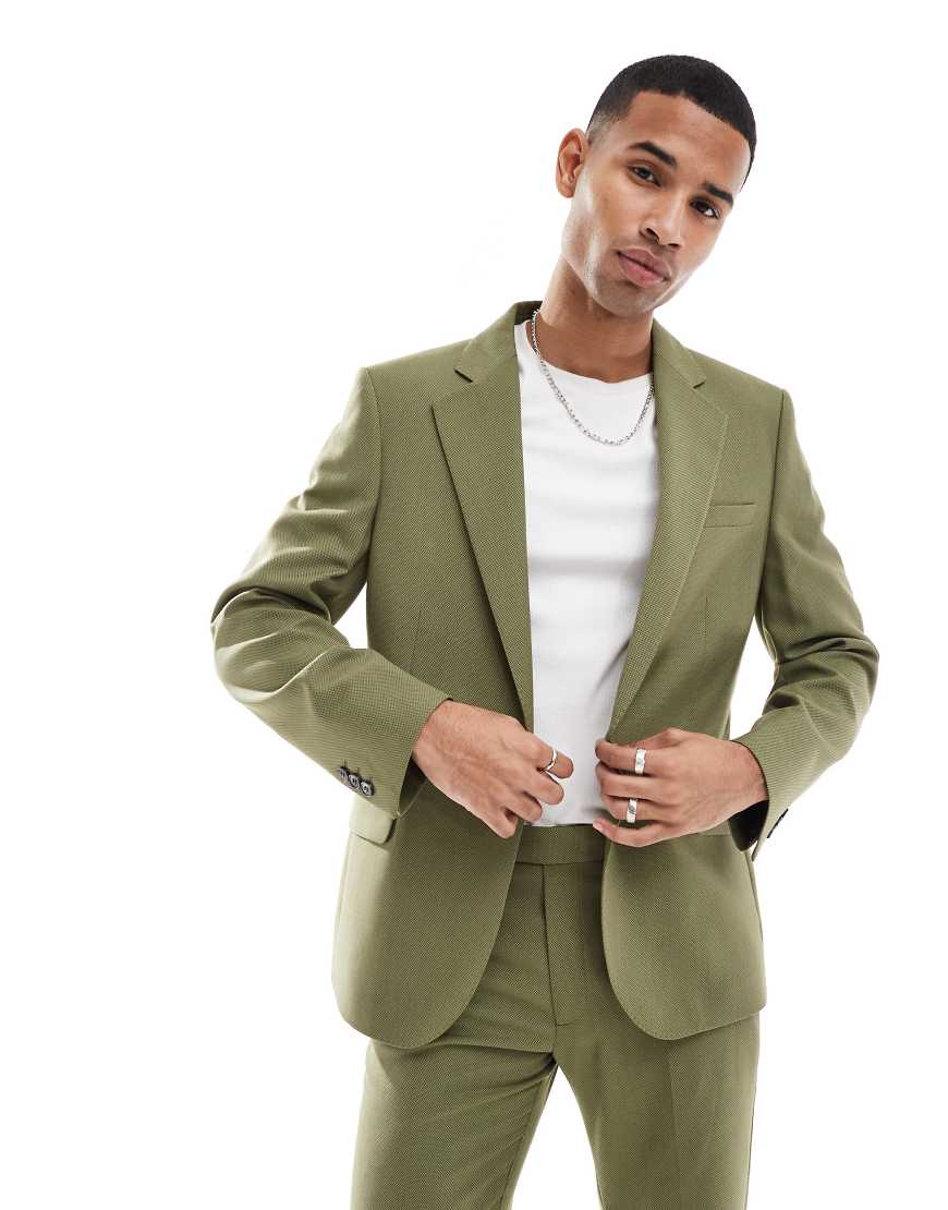 ASOS DESIGN - Anzugjacke in Grün mit schmalem Schnitt und feiner Struktur ASOS DESIGN - Anzugjacke in Grün mit schmalem Schnitt und feiner Struktur von ASOS DESIGN