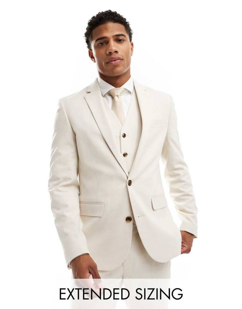 ASOS DESIGN Wedding - Anzugjacke in Steinbeige mit engem Schnitt und Flechtstruktur-Neutral von ASOS DESIGN