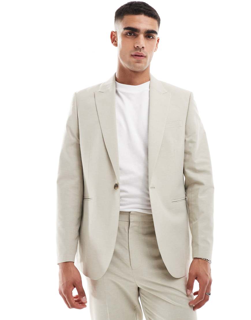ASOS DESIGN - Anzugjacke in normaler Passform aus strukturiertem Stoff in Stein-Neutral ASOS DESIGN - Anzugjacke in normaler Passform aus strukturiertem Stoff in Stein-Neutral von ASOS DESIGN