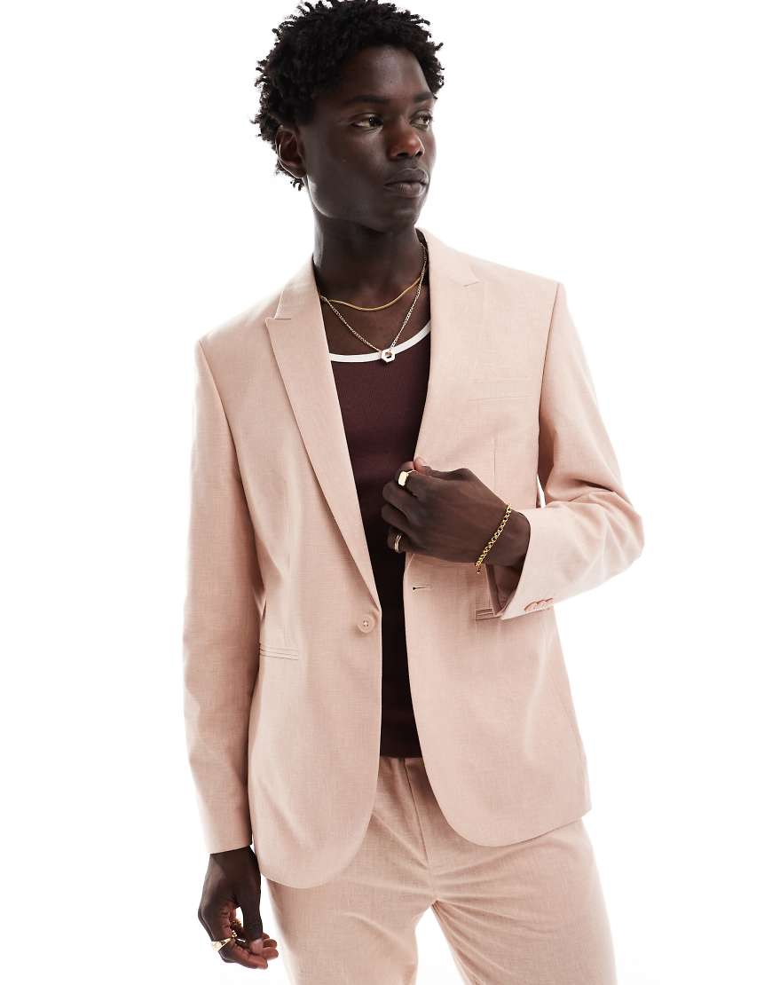 ASOS DESIGN - Anzugjacke in rosa Leinenoptik mit schmalem Schnitt von ASOS DESIGN