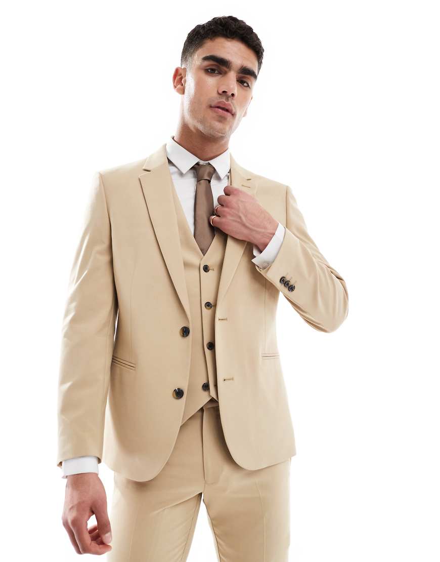 ASOS DESIGN - Anzugjacke mit engem Schnitt in Beige-Neutral von ASOS DESIGN