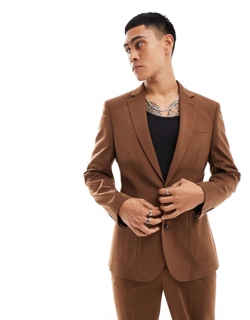 ASOS DESIGN - Anzugjacke mit engem Schnitt in Schokoladenbraun von ASOS DESIGN