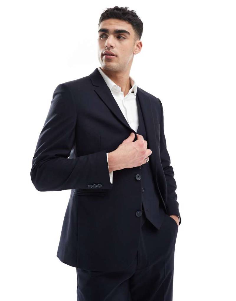 ASOS DESIGN - Anzugjacke mit schmalem Schnitt in dunklem Marineblau von ASOS DESIGN