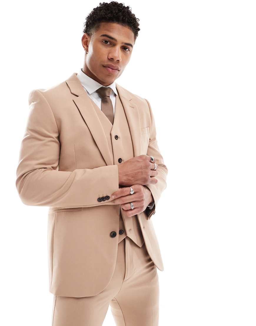 ASOS DESIGN - Anzugjacke mit superengem Schnitt in dunklem Steinbeige-Neutral von ASOS DESIGN