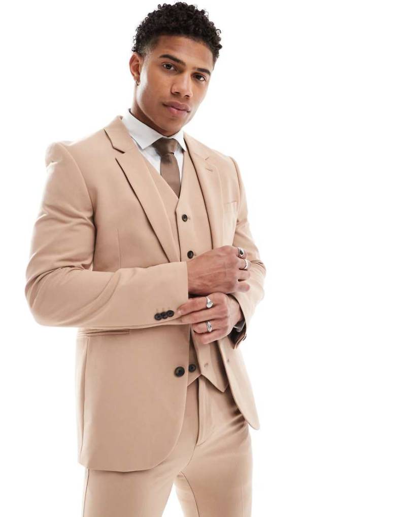 ASOS DESIGN - Anzugjacke mit superengem Schnitt in dunklem Steinbeige-Neutral von ASOS DESIGN