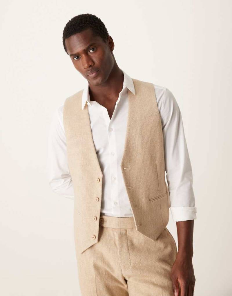 ASOS DESIGN - Anzugweste in Beige mit engem Schnitt, Wollanteil und Pepita-Strukturmuster-Neutral von ASOS DESIGN