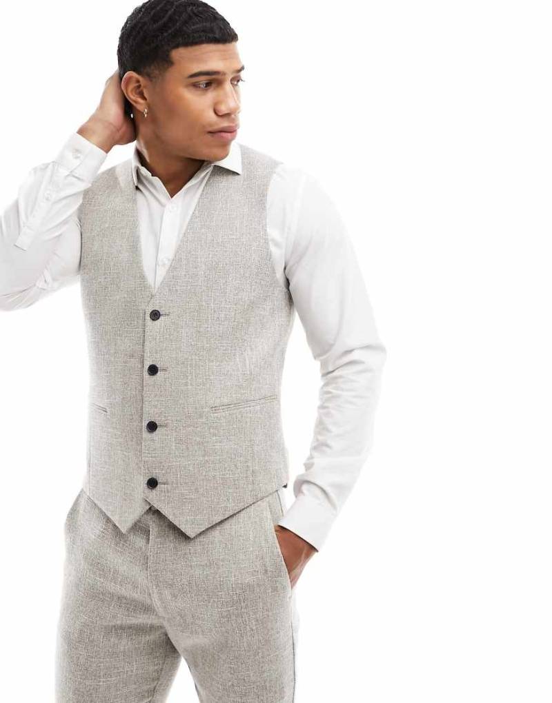 ASOS DESIGN - Anzugweste in Beige mit engem Schnitt und sehr feiner Struktur-Neutral von ASOS DESIGN