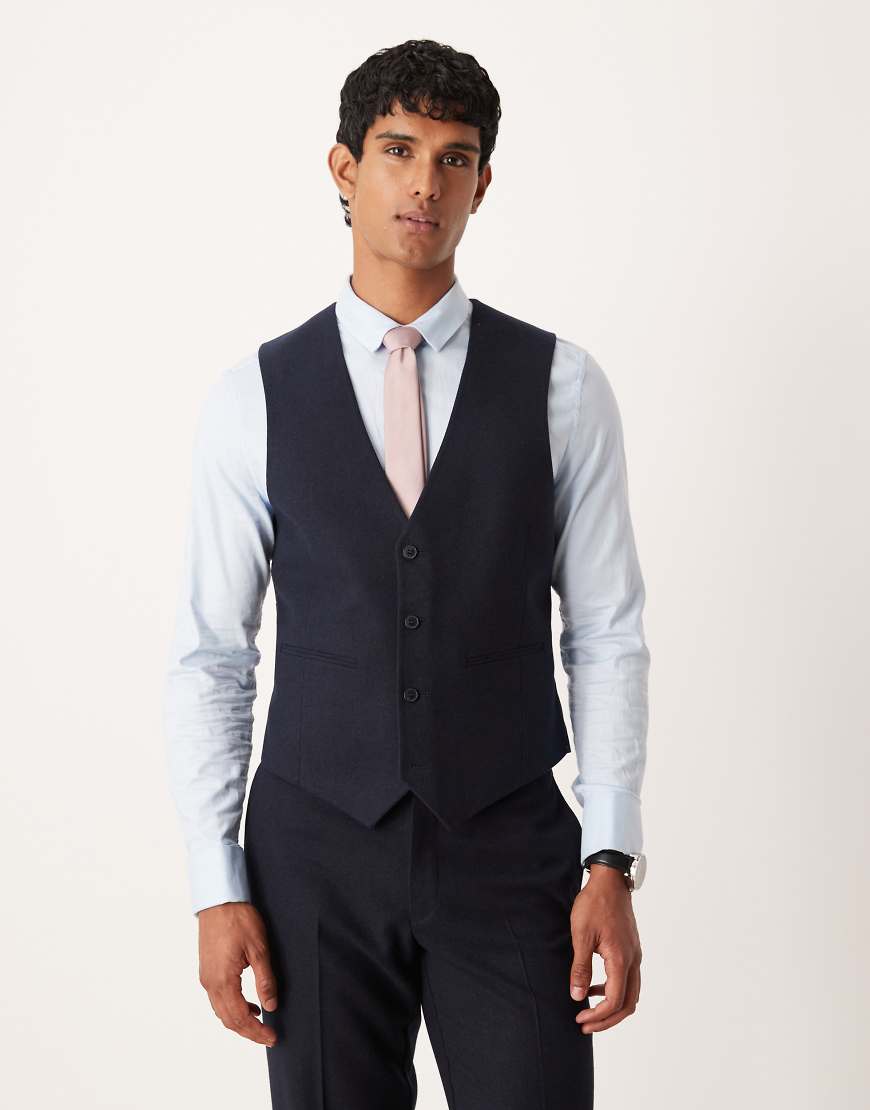 ASOS DESIGN - Anzugweste in marineblauer Wolloptik mit schmalem Schnitt von ASOS DESIGN
