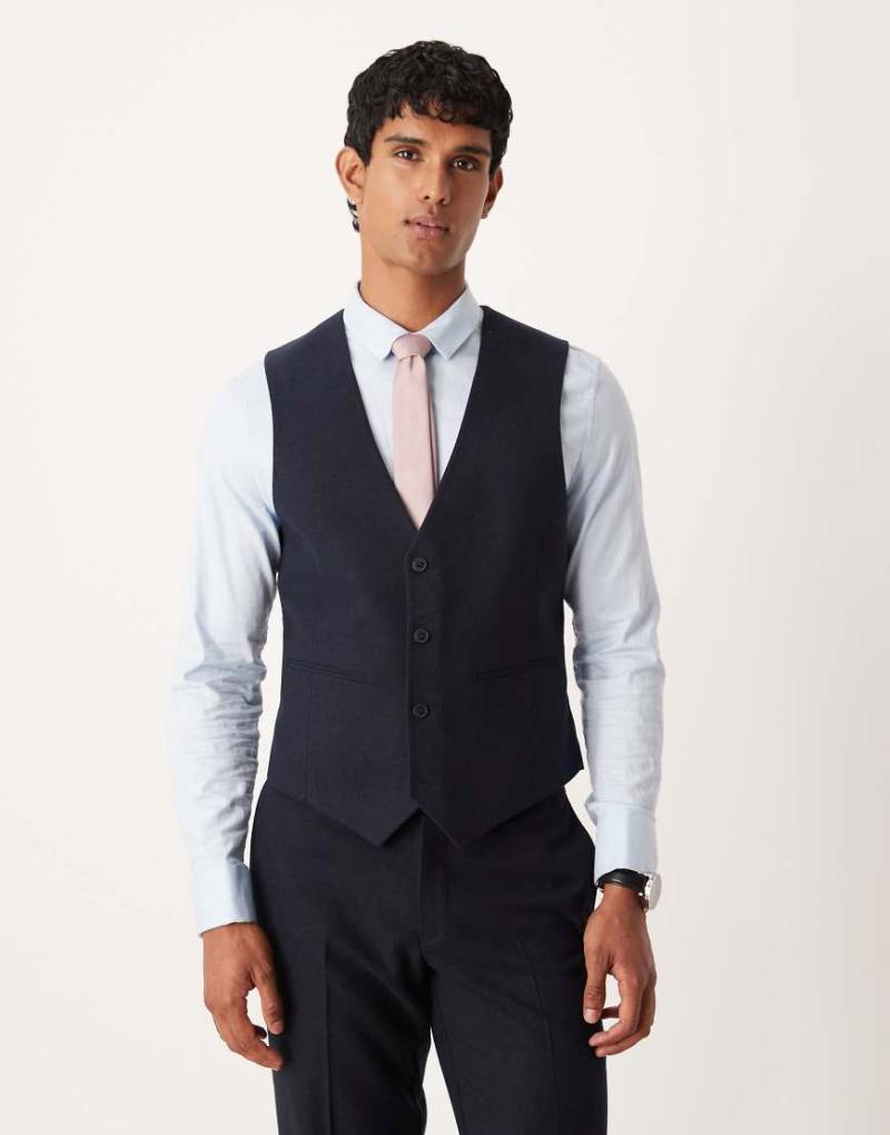 ASOS DESIGN - Anzugweste in marineblauer Wolloptik mit schmalem Schnitt von ASOS DESIGN