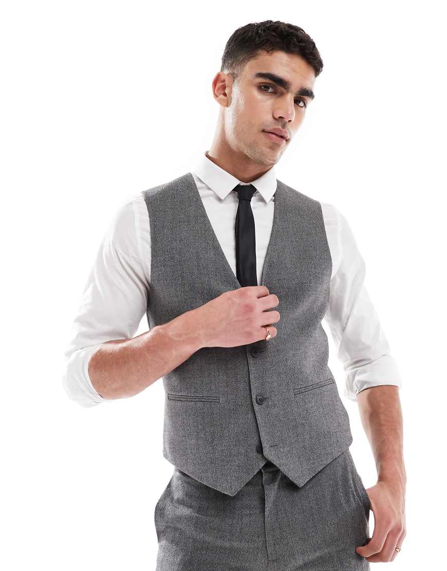 ASOS DESIGN - Anzugweste mit engem Schnitt in dunkelgrauer Wolloptik von ASOS DESIGN