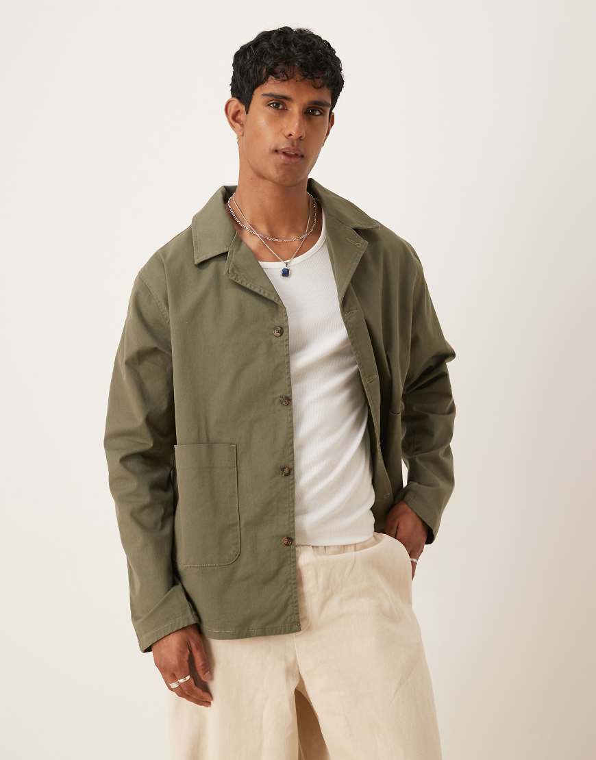 ASOS DESIGN - Arbeiterjacke aus Baumwolltwill in Grün ASOS DESIGN - Arbeiterjacke aus Baumwolltwill in Grün von ASOS DESIGN