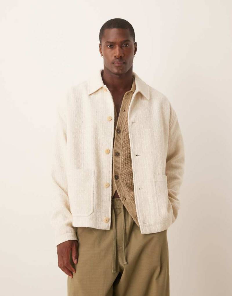 ASOS DESIGN - Arbeiterjacke aus Jacquard in Ecru-Neutral von ASOS DESIGN