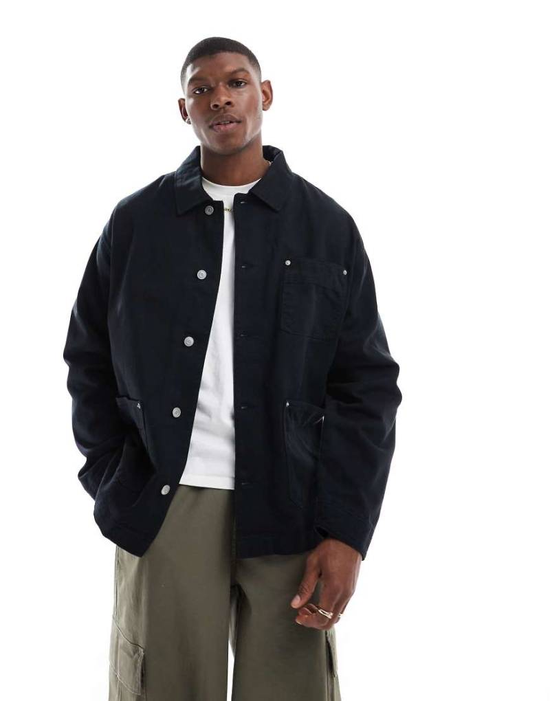 ASOS DESIGN - Arbeiterjacke aus gewaschenem Twill in Schwarz von ASOS DESIGN