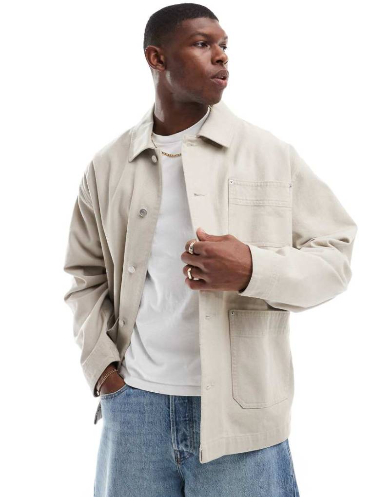 ASOS DESIGN - Arbeiterjacke aus gewaschenem Twill in Steinbeige-Neutral von ASOS DESIGN