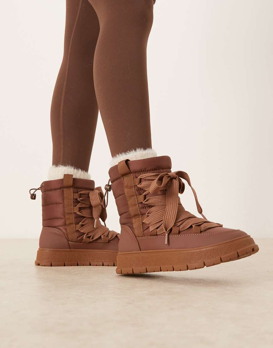 ASOS DESIGN - Arrow - Schneestiefel zum Schnüren aus Nylon in Schokobraun-Brown von ASOS DESIGN