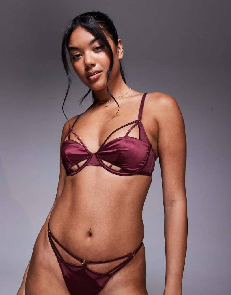 ASOS DESIGN - Ash - Bügel-BH aus Mesh und Satin in Burgunderrot mit Trägern von ASOS DESIGN