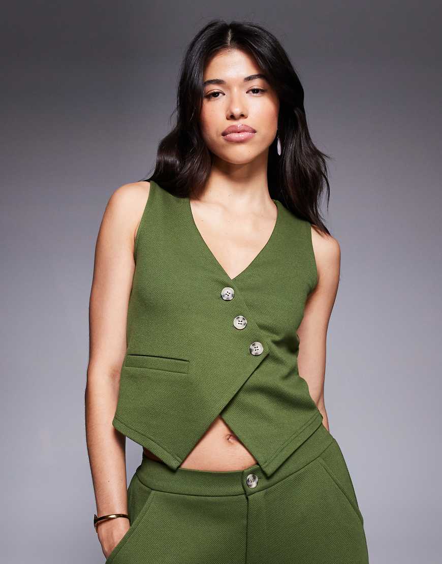 ASOS DESIGN - Asymmetrisch geschnittene Weste in Olivgrün, Kombiteil von ASOS DESIGN