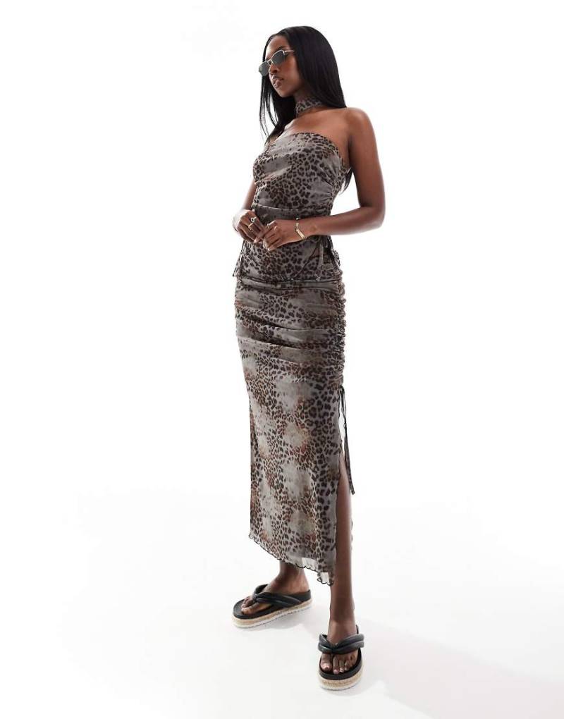 ASOS DESIGN - Asymmetrisch geschnittener Mesh-Maxirock mit Animal-Print, Kombiteil-Bunt von ASOS DESIGN